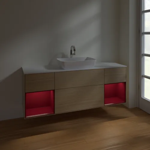 VILLEROY BOCH Toaletní skříňka Finion, s osvětlením, 4 výsuvy, 1600 x 603 x 501 mm, dubová dýha / matný lak Pivoňka / matné bílé sklo #F861HBPC, obrázek 5