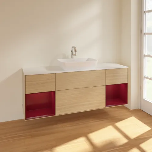 VILLEROY BOCH Toaletní skříňka Finion, s osvětlením, 4 výsuvy, 1600 x 603 x 501 mm, dubová dýha / matný lak Pivoňka / matné bílé sklo #F861HBPC, obrázek 2
