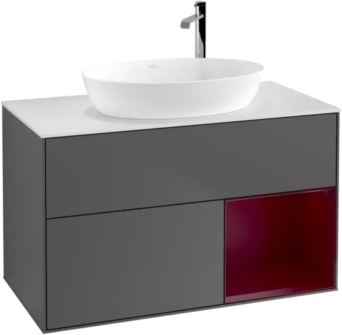 VILLEROY BOCH Toaletní skříňka Finion, s osvětlením, 2 výsuvy, 1000 x 603 x 501 mm, antracit matný lak / pivoňka matný lak / sklo bílé matné #F901HBGK, obrázek 1