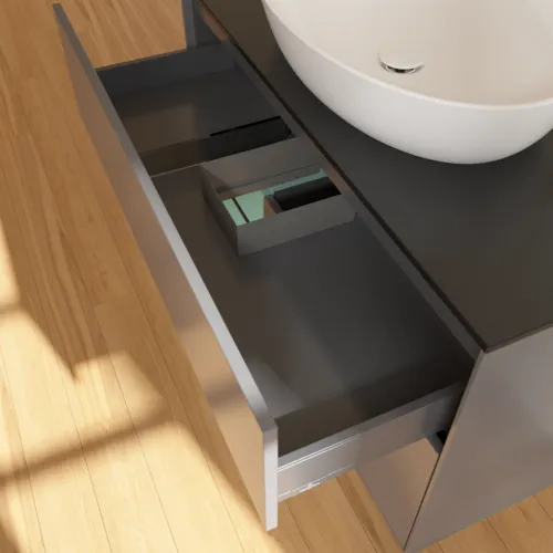 VILLEROY BOCH Toaletní skříňka Finion, s osvětlením, 2 výsuvy, 1000 x 603 x 501 mm, antracitový matný lak / olivový matný lak / černé matné sklo #F892GMGK, obrázek 8