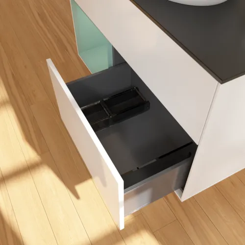 VILLEROY BOCH Toaletní skříňka Finion, s osvětlením, 2 výsuvy, 1000 x 603 x 501 mm, lesklý bílý lak / olivově matný lak / černé matné sklo #F892GMGF, obrázek 7