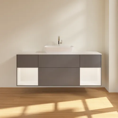 VILLEROY BOCH Toaletní skříňka Finion, s osvětlením, 4 výsuvy, 1600 x 603 x 501 mm, antracitový matný lak / bílý matný lak / bílé matné sklo #F861MTGK, obrázek 3