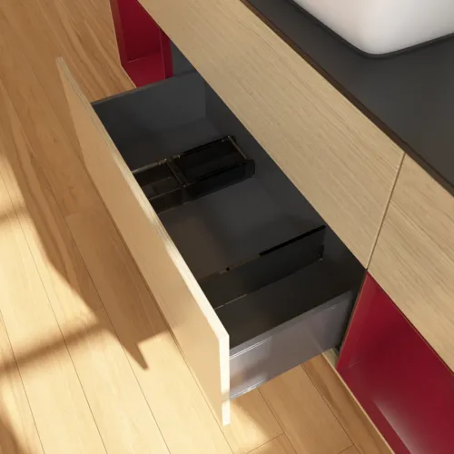 VILLEROY BOCH Toaletní skříňka Finion, s osvětlením, 4 výsuvy, 1600 x 603 x 501 mm, dubová dýha / matný lak Pivoňka / matné černé sklo #F862HBPC, obrázek 7