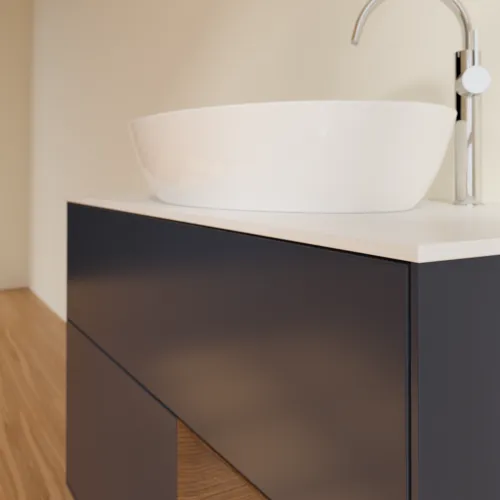 VILLEROY BOCH Toaletní skříňka Finion, s osvětlením, 2 výsuvy, 1000 x 603 x 501 mm, půlnočně modrý matný lak / ořechová dýha / bílé matné sklo #F901GNHG, obrázek 3