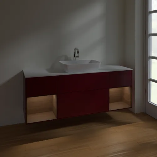 VILLEROY BOCH Toaletní skříňka Finion, s osvětlením, 4 výsuvy, 1600 x 603 x 501 mm, matný lak Peony / ořechová dýha / bílé matné sklo #F861GNHB, obrázek 5