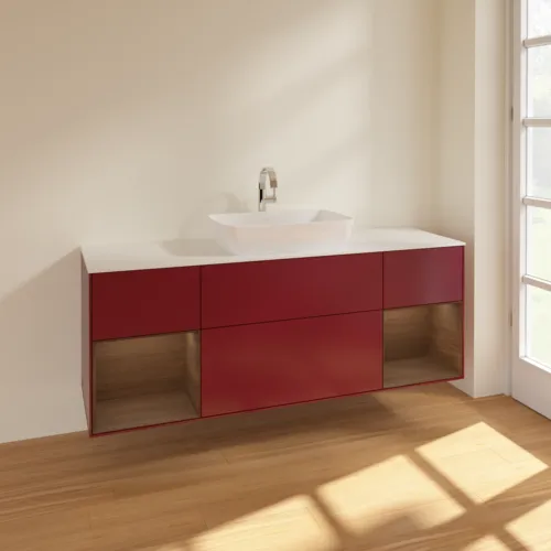 VILLEROY BOCH Toaletní skříňka Finion, s osvětlením, 4 výsuvy, 1600 x 603 x 501 mm, matný lak Peony / ořechová dýha / bílé matné sklo #F861GNHB, obrázek 2
