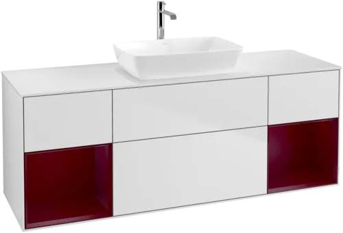 VILLEROY BOCH Toaletní skříňka Finion, s osvětlením, 4 výsuvy, 1600 x 603 x 501 mm, bílý matný lak / pivoňkový matný lak / sklo bílé matné #F861HBMT, obrázek 1