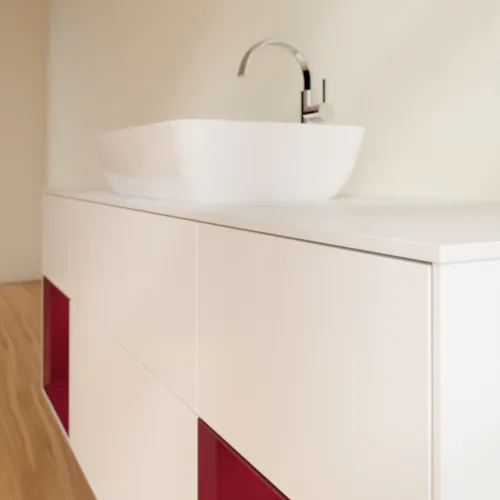VILLEROY BOCH Toaletní skříňka Finion, s osvětlením, 4 výsuvy, 1600 x 603 x 501 mm, bílý matný lak / pivoňkový matný lak / sklo bílé matné #F861HBMT, obrázek 6