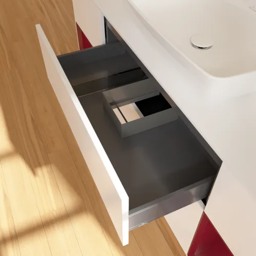 VILLEROY BOCH Toaletní skříňka Finion, s osvětlením, 4 výsuvy, 1600 x 603 x 501 mm, bílý matný lak / pivoňkový matný lak / sklo bílé matné #F861HBMT, obrázek 8