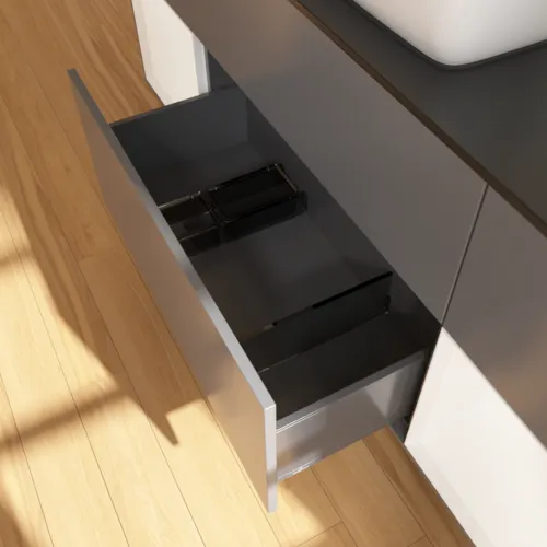 VILLEROY BOCH Toaletní skříňka Finion, s osvětlením, 4 výsuvy, 1600 x 603 x 501 mm, antracitový matný lak / bílý matný lak / černé matné sklo #F862MTGK, obrázek 7