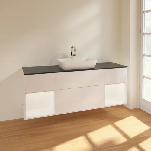 VILLEROY BOCH Toaletní skříňka Finion, s osvětlením, 4 výsuvy, 1600 x 603 x 501 mm, lesklý bílý lak / bílý matný lak / sklo černé matné #F862MTGF, obrázek 2