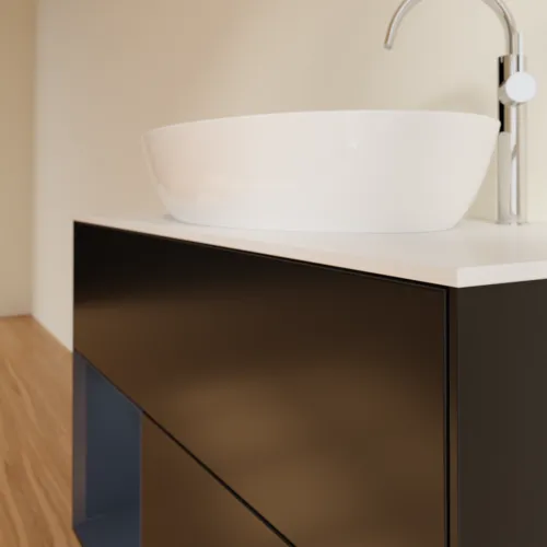 VILLEROY BOCH Toaletní skříňka Finion, s osvětlením, 2 výsuvy, 1000 x 603 x 501 mm, černý matný lak / půlnoční modrý matný lak / bílé matné sklo #F891HGPD, obrázek 6