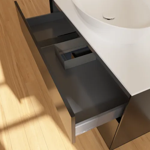 VILLEROY BOCH Toaletní skříňka Finion, s osvětlením, 2 výsuvy, 1000 x 603 x 501 mm, černý matný lak / půlnoční modrý matný lak / bílé matné sklo #F891HGPD, obrázek 8