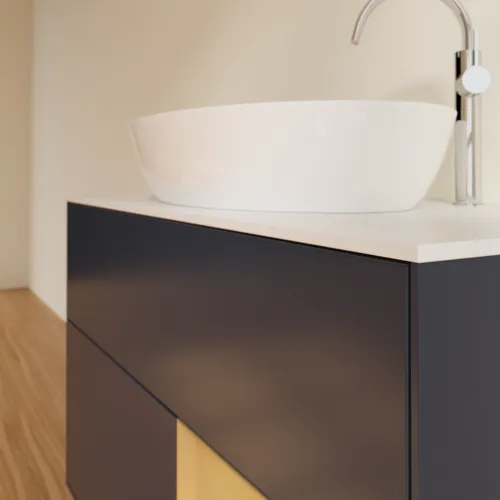 VILLEROY BOCH Toaletní skříňka Finion, s osvětlením, 2 výsuvy, 1000 x 603 x 501 mm, Midnight Blue Matt Lacquer / Gold Matt Lacquer / Glass White Matt #F901HFHG, obrázek 5