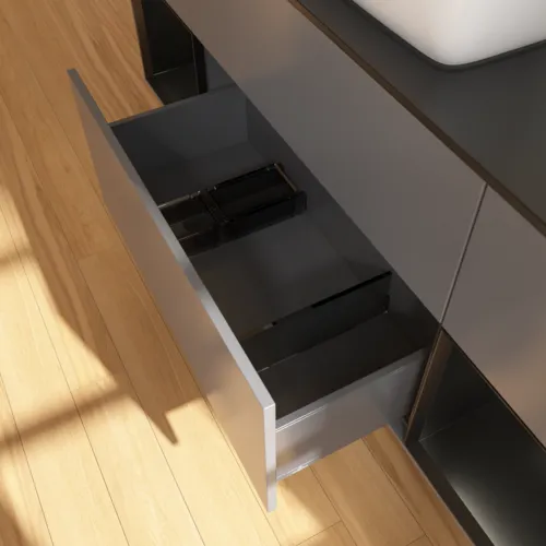 VILLEROY BOCH Toaletní skříňka Finion, s osvětlením, 4 výsuvy, 1600 x 603 x 501 mm, antracitový matný lak / černý matný lak / černé matné sklo #F862PDGK, obrázek 7