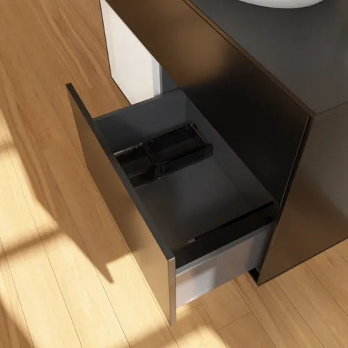 VILLEROY BOCH Umyvadlová skříňka Finion, s osvětlením, 2 výsuvy, 1000 x 603 x 501 mm, černý matný lak / lesklý bílý lak / černé matné sklo #F892GFPD, obrázek 7