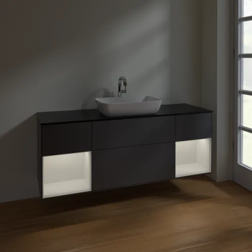 VILLEROY BOCH Toaletní skříňka Finion, s osvětlením, 4 výsuvy, 1600 x 603 x 501 mm, antracitový matný lak / lesklý bílý lak / černé matné sklo #F862GFGK, obrázek 5