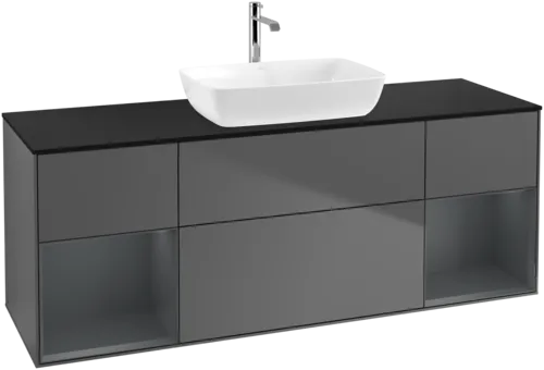 VILLEROY BOCH Toaletní skříňka Finion, s osvětlením, 4 výsuvy, 1600 x 603 x 501 mm, antracitový matný lak / půlnoční modrý matný lak / černé matné sklo #F862HGGK, obrázek 1