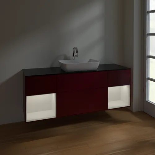 VILLEROY BOCH Toaletní skříňka Finion, s osvětlením, 4 výsuvy, 1600 x 603 x 501 mm, matný lak Peony / lesklý bílý lak / černé matné sklo #F862GFHB, obrázek 5