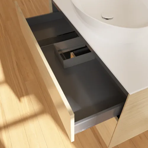 VILLEROY BOCH Toaletní skříňka Finion, s osvětlením, 2 výsuvy, 1000 x 603 x 501 mm, dubová dýha / černý matný lak / sklo bílé matné #F891PDPC, obrázek 8