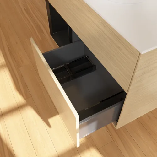VILLEROY BOCH Toaletní skříňka Finion, s osvětlením, 2 výsuvy, 1000 x 603 x 501 mm, dubová dýha / černý matný lak / sklo bílé matné #F891PDPC, obrázek 7