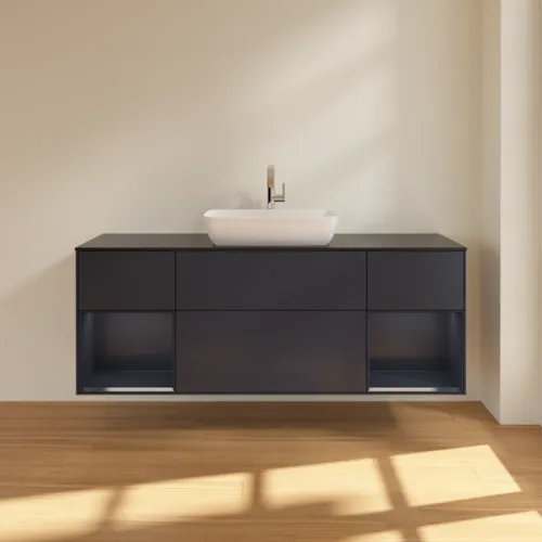 VILLEROY BOCH Toaletní skříňka Finion, s osvětlením, 4 výsuvy, 1600 x 603 x 501 mm, Midnight Blue Matt Lacquer / Midnight Blue Matt Lacquer / Glass Black Matt #F862HGHG, obrázek 3