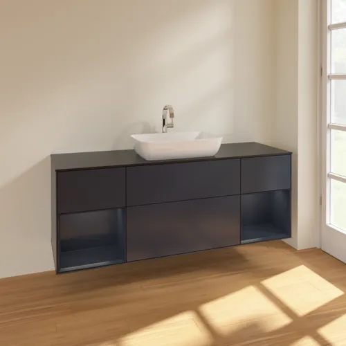 VILLEROY BOCH Toaletní skříňka Finion, s osvětlením, 4 výsuvy, 1600 x 603 x 501 mm, Midnight Blue Matt Lacquer / Midnight Blue Matt Lacquer / Glass Black Matt #F862HGHG, obrázek 2