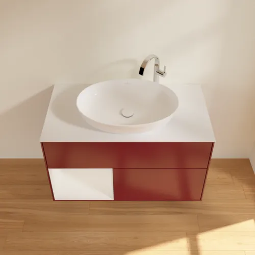 VILLEROY BOCH Toaletní skříňka Finion, s osvětlením, 2 výsuvy, 1000 x 603 x 501 mm, Pivoňka matný lak / lesklý bílý lak / sklo bílé matné #F891GFHB, obrázek 4