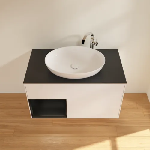VILLEROY BOCH Toaletní skříňka Finion, s osvětlením, 2 výsuvy, 1000 x 603 x 501 mm, bílý matný lak / černý matný lak / černé matné sklo #F892PDMT, obrázek 4
