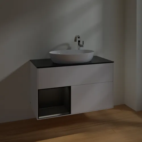VILLEROY BOCH Toaletní skříňka Finion, s osvětlením, 2 výsuvy, 1000 x 603 x 501 mm, bílý matný lak / černý matný lak / černé matné sklo #F892PDMT, obrázek 5