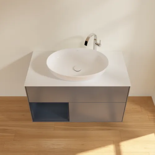 VILLEROY BOCH Toaletní skříňka Finion, s osvětlením, 2 výsuvy, 1000 x 603 x 501 mm, antracitový matný lak / půlnoční modrý matný lak / bílé matné sklo #F891HGGK, obrázek 4