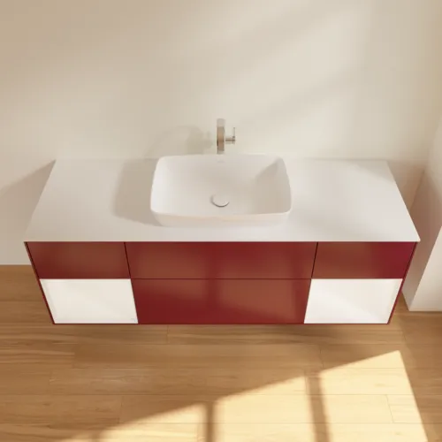 VILLEROY BOCH Toaletní skříňka Finion, s osvětlením, 4 výsuvy, 1600 x 603 x 501 mm, Pivoňka matný lak / Bílý matný lak / Sklo bílé matné #F861MTHB, obrázek 4