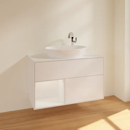 VILLEROY BOCH Toaletní skříňka Finion, s osvětlením, 2 výsuvy, 1000 x 603 x 501 mm, lesklý bílý lak / lesklý bílý lak / sklo bílé matné #F891GFGF, obrázek 2