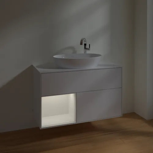 VILLEROY BOCH Toaletní skříňka Finion, s osvětlením, 2 výsuvy, 1000 x 603 x 501 mm, lesklý bílý lak / lesklý bílý lak / sklo bílé matné #F891GFGF, obrázek 5