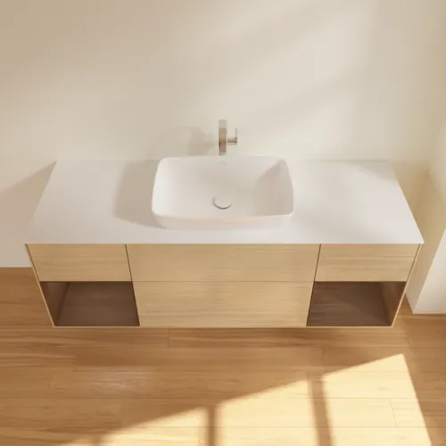 VILLEROY BOCH Toaletní skříňka Finion, s osvětlením, 4 výsuvy, 1600 x 603 x 501 mm, dubová dýha / ořechová dýha / sklo bílé matné #F861GNPC, obrázek 4