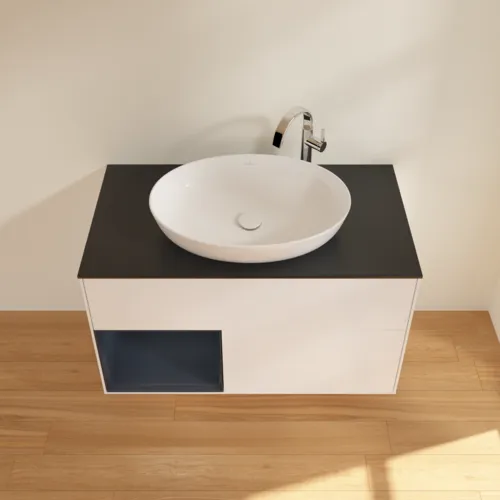 VILLEROY BOCH Toaletní skříňka Finion, s osvětlením, 2 výsuvy, 1000 x 603 x 501 mm, bílý matný lak / půlnoční modrý matný lak / černé matné sklo #F892HGMT, obrázek 4