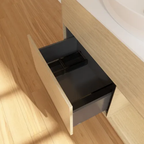 VILLEROY BOCH Toaletní skříňka Finion, s osvětlením, 2 výsuvy, 1000 x 603 x 501 mm, dubová dýha / dubová dýha / sklo bílé matné #F901PCPC, obrázek 3