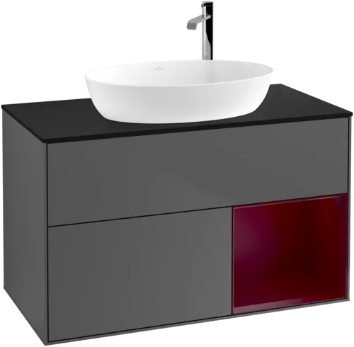 VILLEROY BOCH Toaletní skříňka Finion, s osvětlením, 2 výsuvy, 1000 x 603 x 501 mm, antracitový matný lak / pivoňkový matný lak / černé matné sklo #F902HBGK, obrázek 1