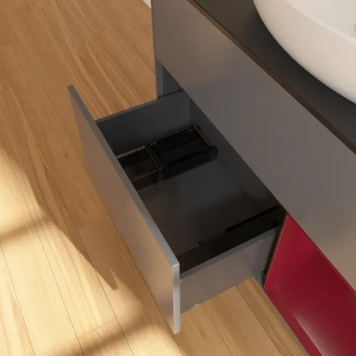 VILLEROY BOCH Toaletní skříňka Finion, s osvětlením, 2 výsuvy, 1000 x 603 x 501 mm, antracitový matný lak / pivoňkový matný lak / černé matné sklo #F902HBGK, obrázek 5