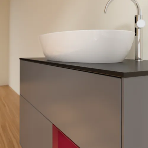 VILLEROY BOCH Toaletní skříňka Finion, s osvětlením, 2 výsuvy, 1000 x 603 x 501 mm, antracitový matný lak / pivoňkový matný lak / černé matné sklo #F902HBGK, obrázek 4