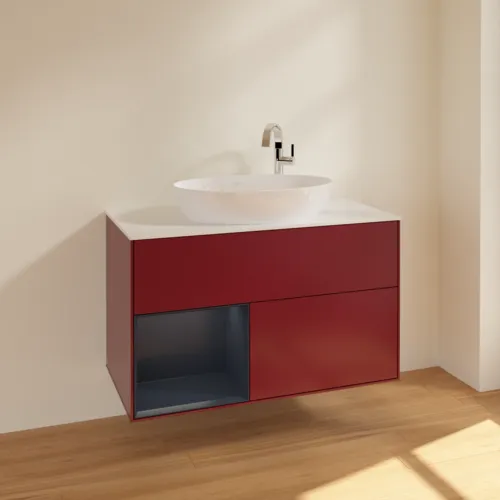 VILLEROY BOCH Toaletní skříňka Finion, s osvětlením, 2 výsuvy, 1000 x 603 x 501 mm, Pivoňka matný lak / Půlnoční modrá matný lak / Sklo bílé matné #F891HGHB, obrázek 2