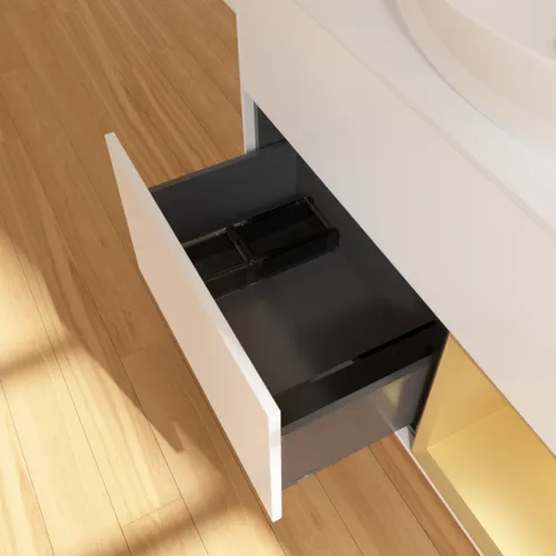 VILLEROY BOCH Toaletní skříňka Finion, s osvětlením, 2 výsuvy, 1000 x 603 x 501 mm, bílý matný lak / zlatý matný lak / sklo bílé matné #F901HFMT, obrázek 7