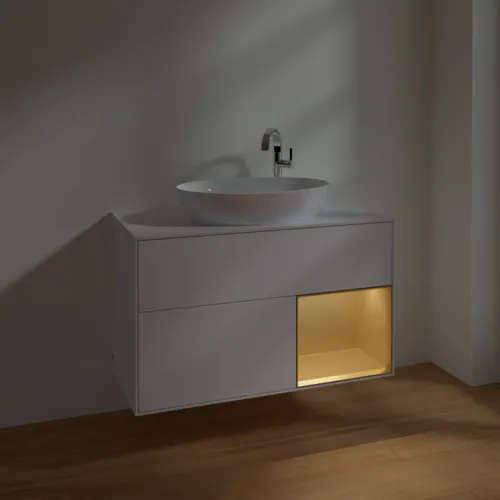 VILLEROY BOCH Toaletní skříňka Finion, s osvětlením, 2 výsuvy, 1000 x 603 x 501 mm, bílý matný lak / zlatý matný lak / sklo bílé matné #F901HFMT, obrázek 5
