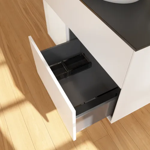 VILLEROY BOCH Umyvadlová skříňka Finion, s osvětlením, 2 výsuvy, 1000 x 603 x 501 mm, bílý matný lak / bílý lesklý lak / černé matné sklo #F892GFMT, obrázek 7