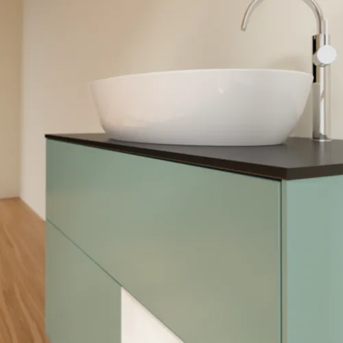 VILLEROY BOCH Toaletní skříňka Finion, s osvětlením, 2 výsuvy, 1000 x 603 x 501 mm, olivový matný lak / lesklý bílý lak / sklo černé matné #F902GFGM, obrázek 2