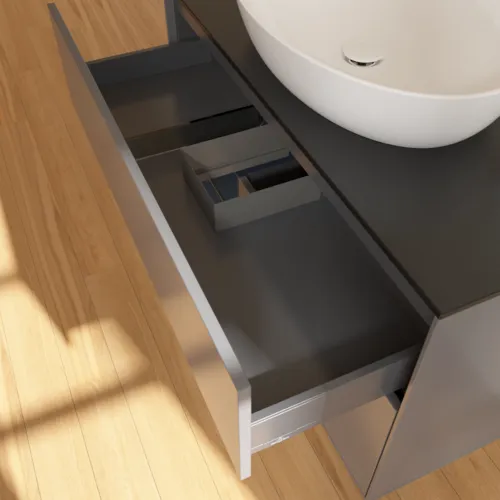 VILLEROY BOCH Toaletní skříňka Finion, s osvětlením, 2 výsuvy, 1000 x 603 x 501 mm, antracitový matný lak / půlnoční modrý matný lak / černé matné sklo #F892HGGK, obrázek 8