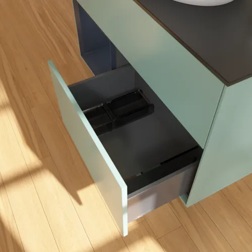 VILLEROY BOCH Toaletní skříňka Finion, s osvětlením, 2 výsuvy, 1000 x 603 x 501 mm, olivový matný lak / půlnoční modrý matný lak / černé matné sklo #F892HGGM, obrázek 7