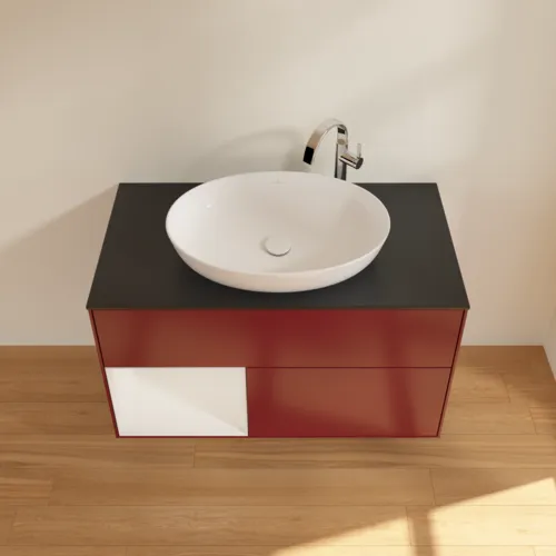 VILLEROY BOCH Toaletní skříňka Finion, s osvětlením, 2 výsuvy, 1000 x 603 x 501 mm, matný lak Peony / lesklý bílý lak / černé matné sklo #F892GFHB, obrázek 4