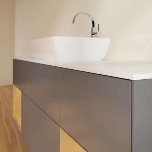 VILLEROY BOCH Toaletní skříňka Finion, s osvětlením, 4 výsuvy, 1600 x 603 x 501 mm, antracitový matný lak / zlatý matný lak / bílé matné sklo #F861HFGK, obrázek 6