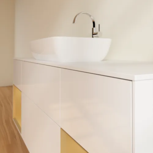 VILLEROY BOCH Toaletní skříňka Finion, s osvětlením, 4 výsuvy, 1600 x 603 x 501 mm, lesklý bílý lak / zlatý matný lak / bílé matné sklo #F861HFGF, obrázek 6